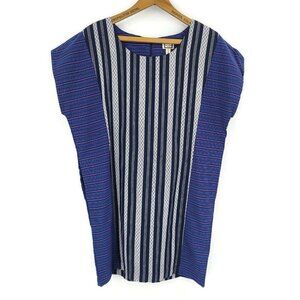 New Mo:Vint Blue Shift Dress Womens Med Striped Cotton Anthropologie Pockets